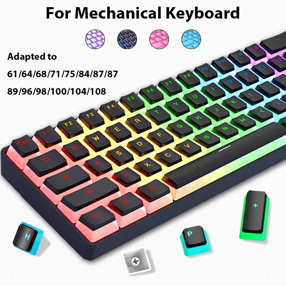 Gaming Keyboard No Rgb - 129 Klawiszy Pudding Keycaps PBT Double