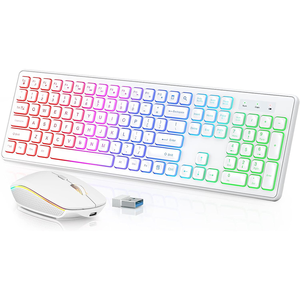 Gaming Keyboard And Mouse Combo Wireless - Podświetlana bezprzewodowa klawiatura i mysz, ciche